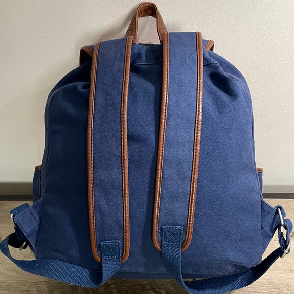 VINTAGE Y2k Navy Blue AEROPOSTALE 87 Varsity CANVAS Backpack BOOK BAG Drawstring - Picture 4 of 5